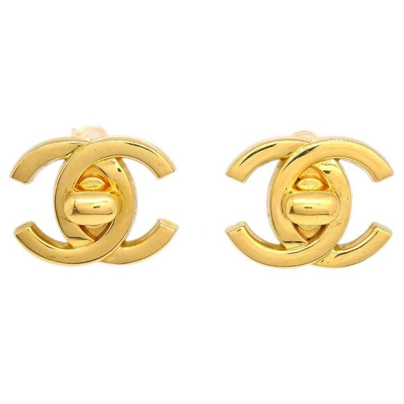Chanel CC Turnlock Earrings Clip-On Gold Large - Picture 1 of 5
